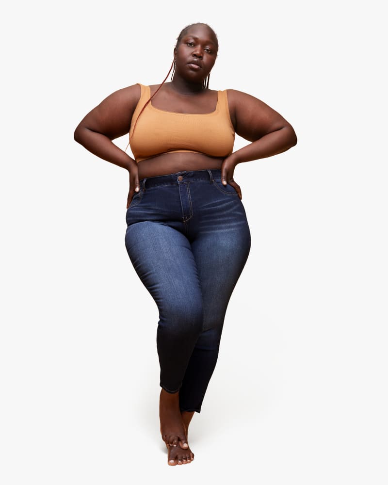 Front of a model wearing a size 14W Sheila Ankle Skinny Jean in Raquel by 1822 Denim. | dia_product_style_image_id:196634